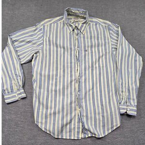Ralph Lauren Jeans Co Mens Large Yellow Blue Striped Button Down Cotton Shirt